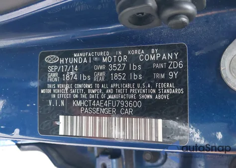 2015 Hyundai Accent Gls z USA, uszkodzony, nr VIN KMHCT4AE4FU793600